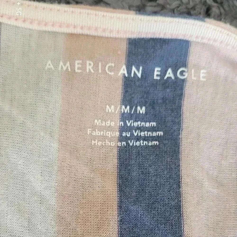 American Eagle Women's Stripped Shirt Sz M Roll Sleeve Tie Front - Picture 10 of 10